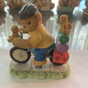 Bear Figurine on Bicycle with Backpack